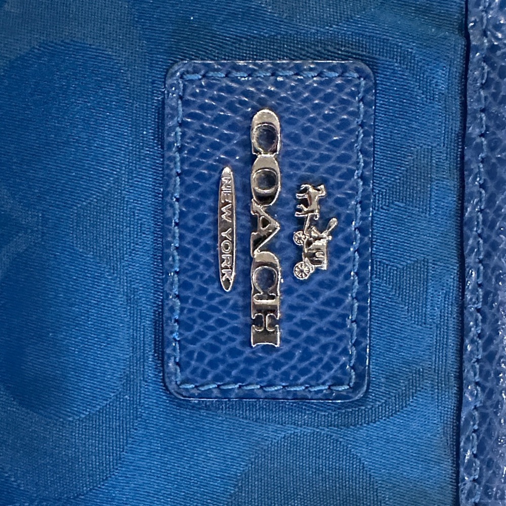 Coach Blue Signature Shoulder Bag with Silver Hardware